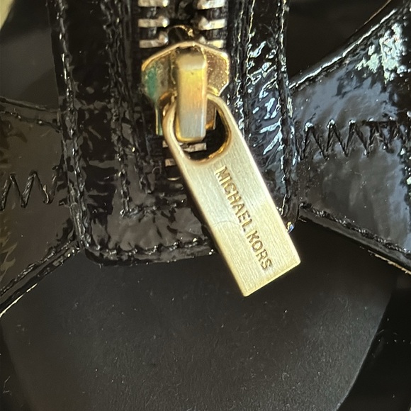 Michael Kors Black Crinkled Patent Berkley Strap Heels with Zipper Detail - Picture 7 of 11